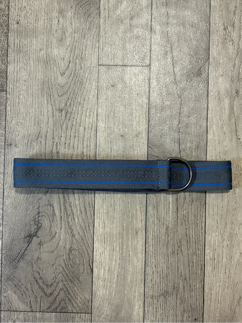 Men's Gray Belt with Blue Stripe - Minimal D-Ring Closure